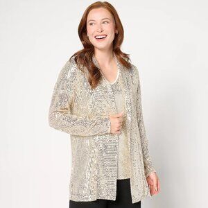 Belles by Kim Gravel Sequin Mesh Open Front Topper - Champagne (Sz S) a670903